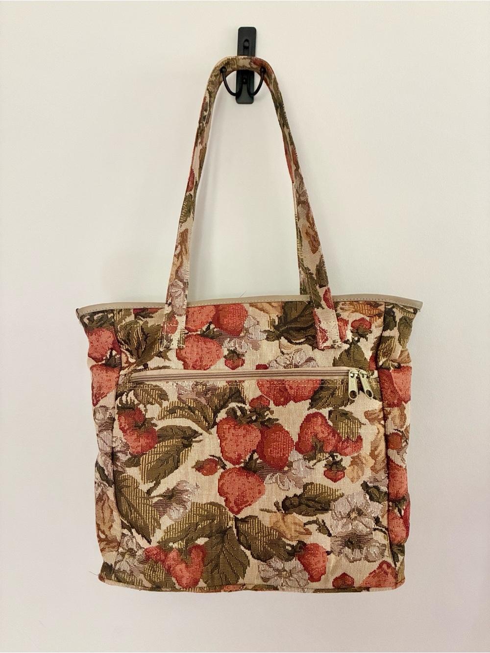 Cottagecore Tapestry Strawberry Tote Bag Garden Girl Vintage Boho Purse